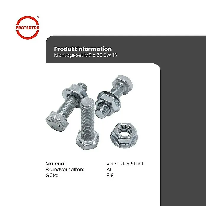 Protektor Montagezubehör für Trockenbau 100x Sechskantschraube M8 x 30 SW13 M8.8 Montage Set A1 Silber - 