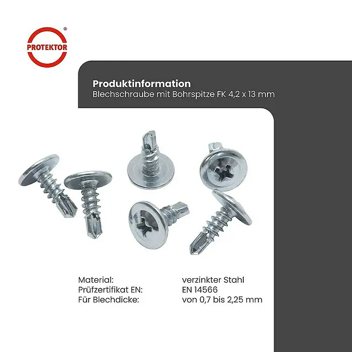 Protektor Montagezubehör für Trockenbau 1000x Blechschraube 4,2mm x 13mm Bohrspitze Silber - 