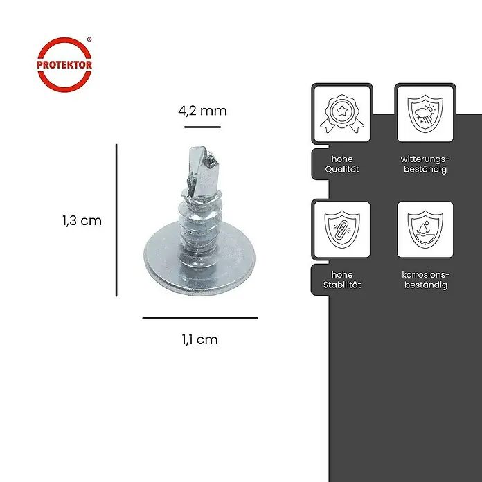 Protektor Montagezubehör für Trockenbau 1000x Blechschraube 4,2mm x 13mm Bohrspitze Silber - 