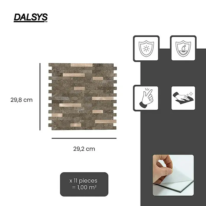 Dalsys Wandfliese 1m² Selbstklebende Fliesen Marmor- und Steinoptik 11 Stück Braun Gold - 29,2 x 29,8 cm, Braun