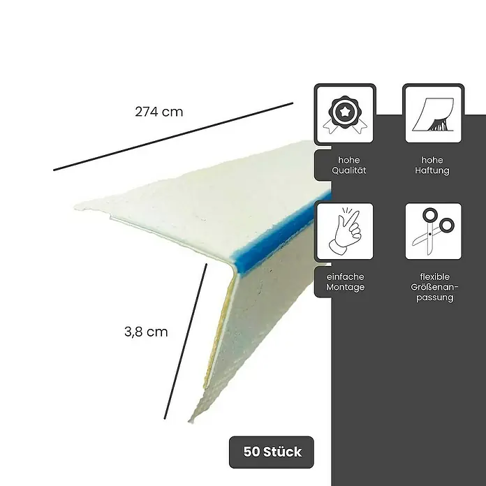 Strait-Flex Kantenschutz für Trockenbau 50x Kantenprofil 274cm IS-300 Innenkante 90 Grad Weiß - Weiß
