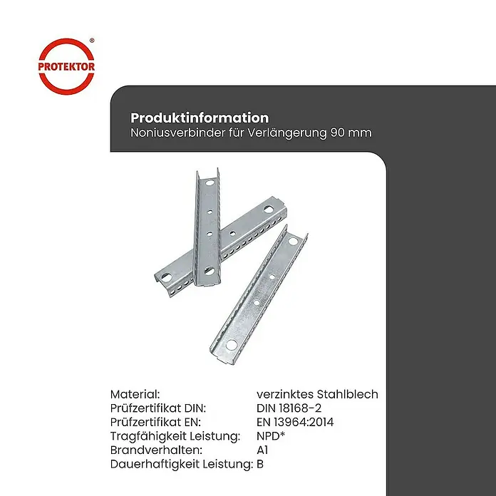 Protektor Montagezubehör für Trockenbau 90mm Nonius Verbinder Verlängerung Silber - 
