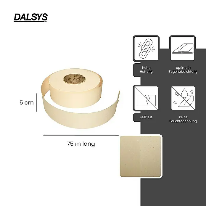 Dalsys Fugenband 75m Fugendeckstreifen Papier Weiß - 