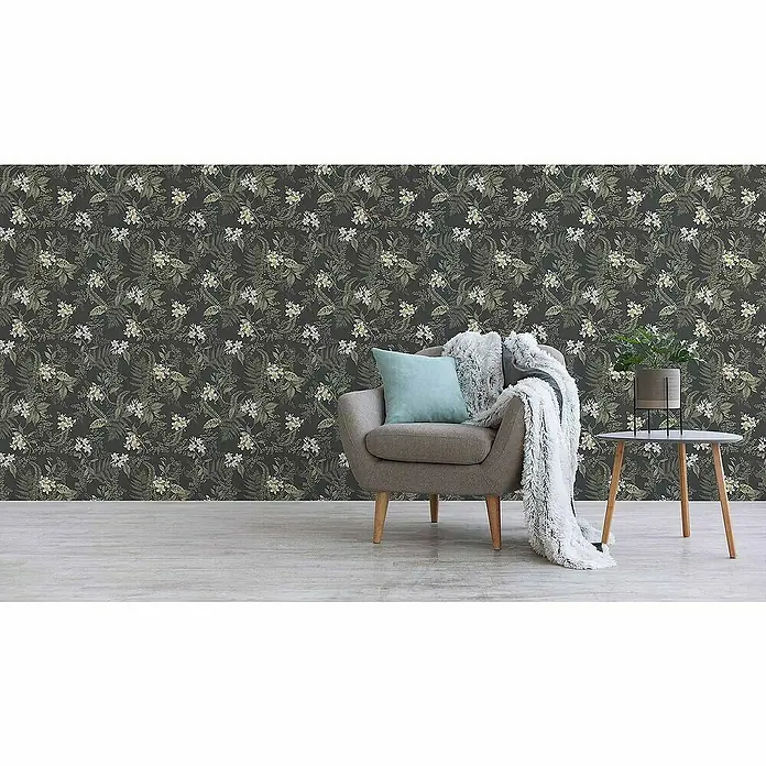 Tadessi Vliestapete M1-No.4491 - Schwarz, Floral, 10,05 x 0,53 m