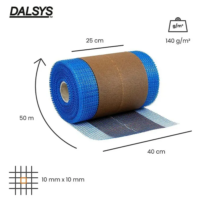 Dalsys Gitterbewehrungsstreifen Balkenfix 50m x 40cm, 140 g/m², 10 x 10mm - 