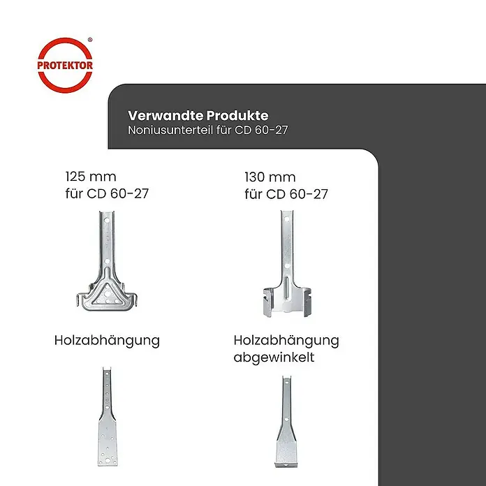 Protektor Montagezubehör für Trockenbau 170mm Nonius Unterteil abgewinkelt Holzabhängung Silber - 