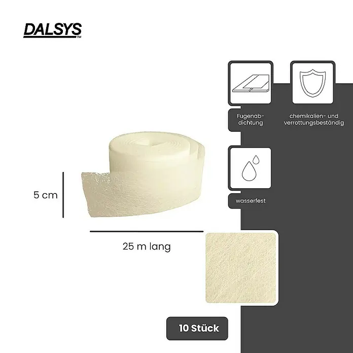 Dalsys Fugenband 10x Glasfaser 25m x 5cm Weiß - 