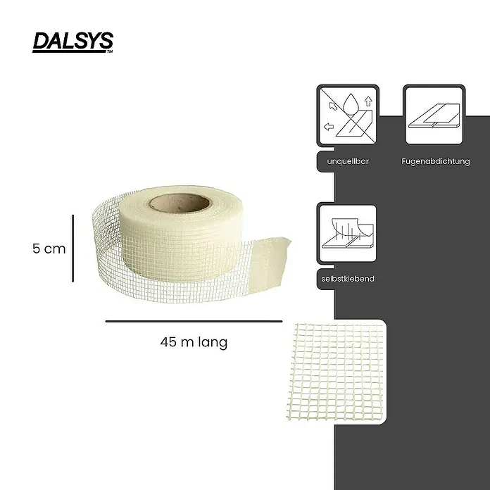 Dalsys Fugenband 45m Gewebeband 5cm, für Innenbau Weiß - 