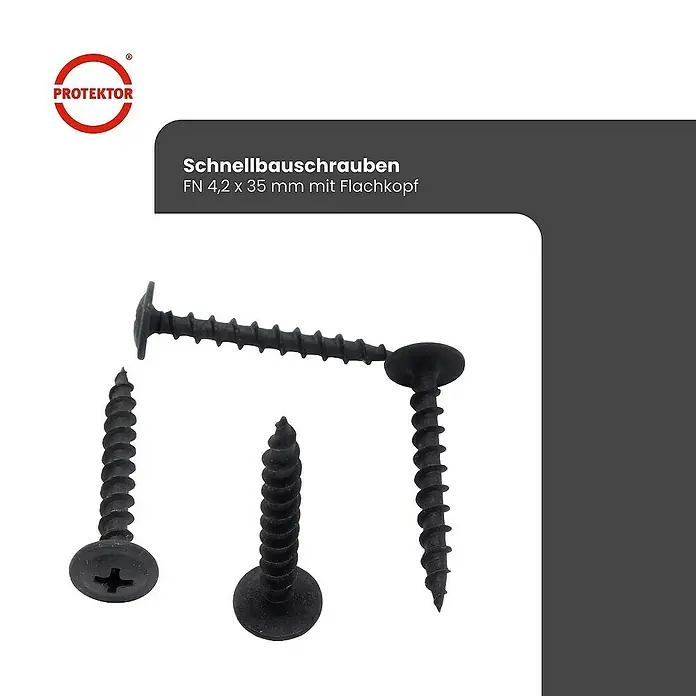 Protektor Montagezubehör für Trockenbau 200x Schnellbauschraube 4,2mm x 35mm Feingewinde Schwarz - 