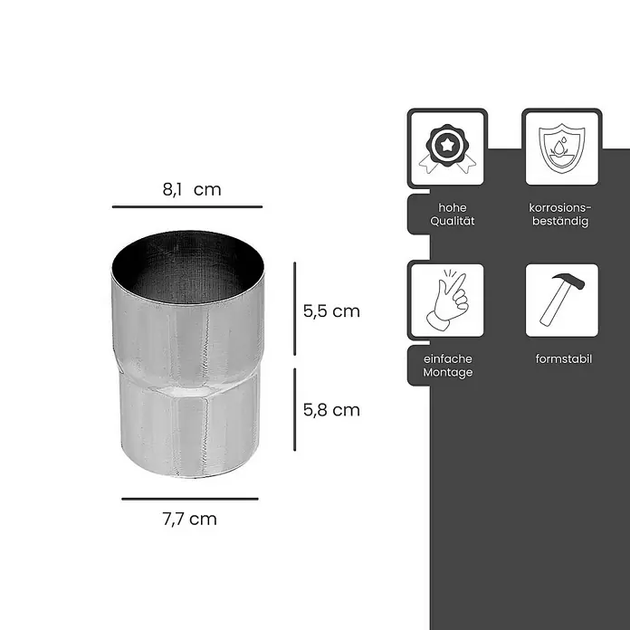 Zambelli Dachrinne Fallrohrverbinder DN 80 verzinkt Silber - Nennweite: 80 mm, Stahl, Silber