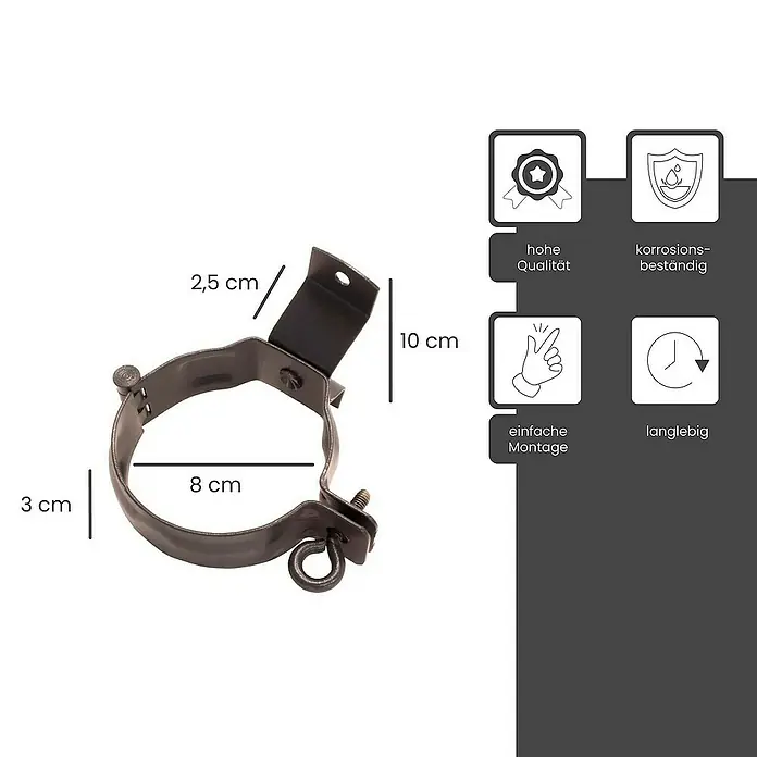 Zambelli Dachrinne Rohrschelle DN 80 Fallrohrschelle verzinkt Braun - Nennweite: 80 mm, Stahl, Braun