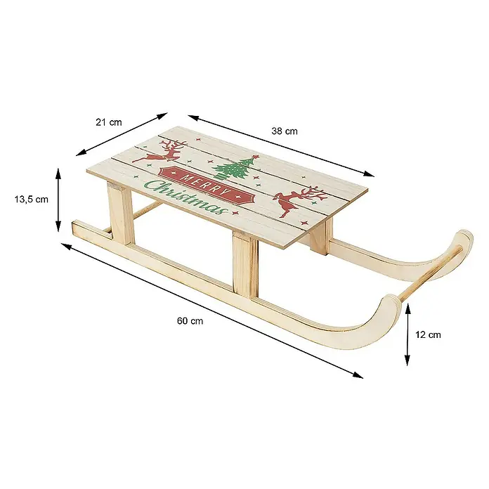 ECD Germany LED-Weihnachtsdekofigur Dekoschlitten Retro Rodel Holzschlitten Winterdeko - 60 x 21 x 13,5 cm, Braun, Akkubetrieben, LED