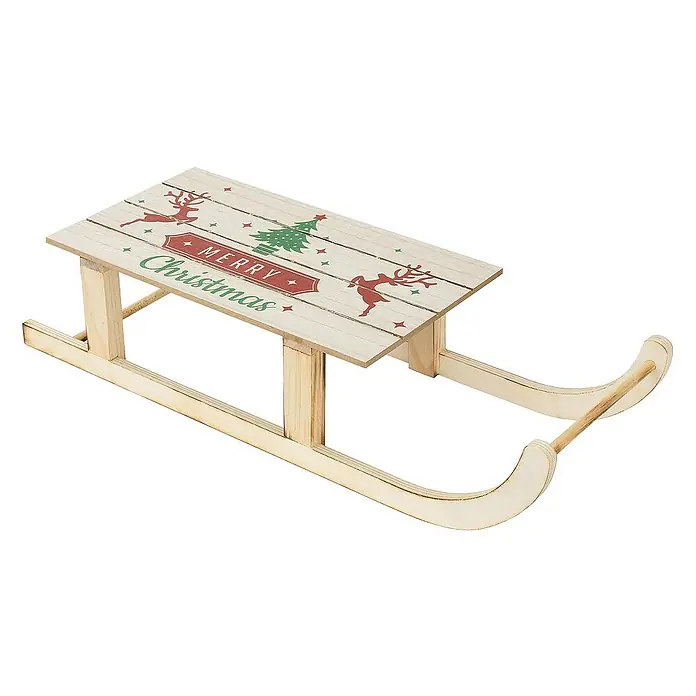 ECD Germany LED-Weihnachtsdekofigur Dekoschlitten Retro Rodel Holzschlitten Winterdeko - 60 x 21 x 13,5 cm, Braun, Akkubetrieben, LED