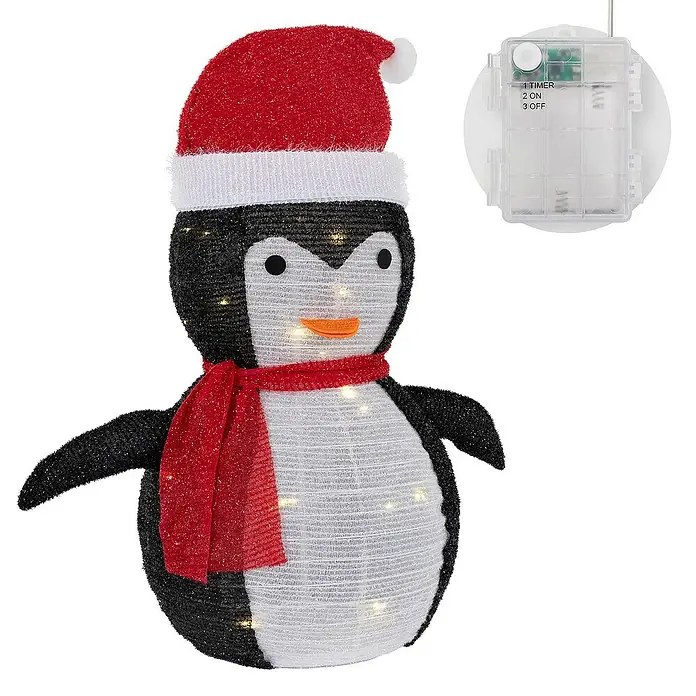 ECD Germany LED-Weihnachtsdekofigur Winter Gartenfigur Beleuchtete Garten Winterdeko - 58 x 32 x 68 cm, Rot, Schwarz, Weiß, Akkubetrieben, LED