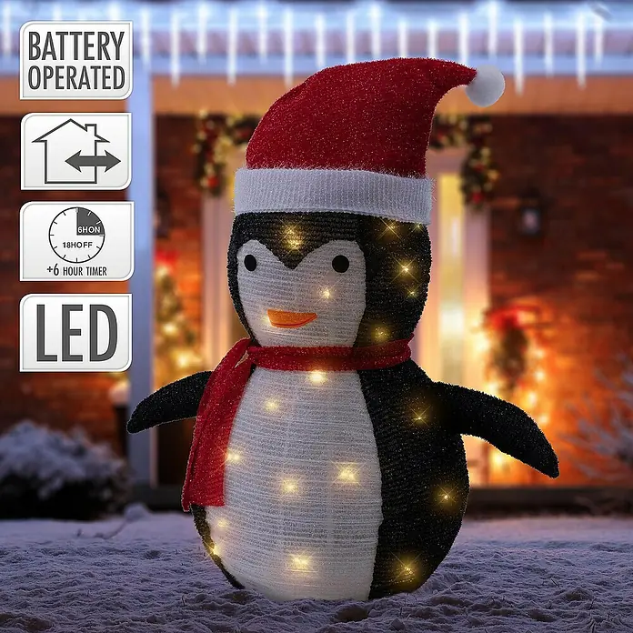 ECD Germany LED-Weihnachtsdekofigur Winter Gartenfigur Beleuchtete Garten Winterdeko - 58 x 32 x 68 cm, Rot, Schwarz, Weiß, Akkubetrieben, LED