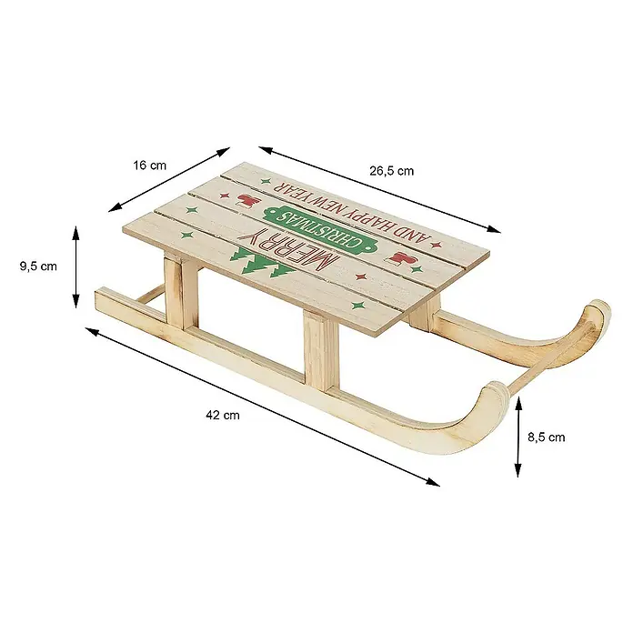ECD Germany LED-Weihnachtsdekofigur Dekoschlitten Retro Rodel Holzschlitten Winterdeko - 42 x 16 x 9,5 cm, Braun, Akkubetrieben, LED