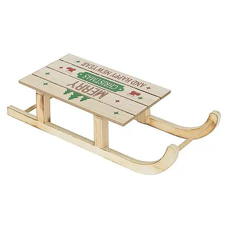 ECD Germany  LED-Weihnachtsdekofigur Dekoschlitten Retro Rodel Holzschlitten Winterdeko