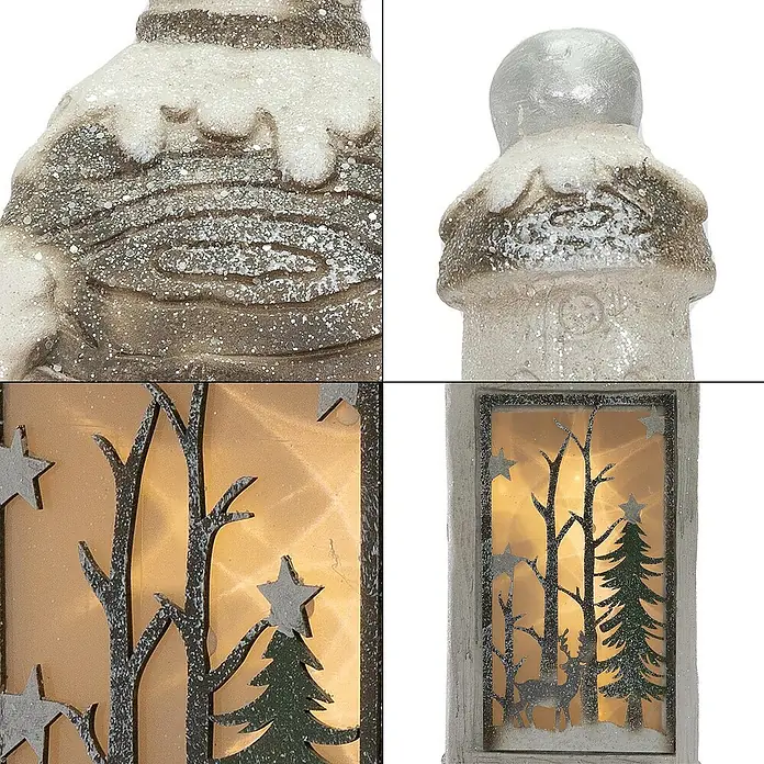 ECD Germany LED-Weihnachtsdekofigur 3D Deko Aufsteller Ornament Weihnacht Dekofigur - 19 x 22 x 60 cm, Weiß, Beige, Grün, Akkubetrieben, LED