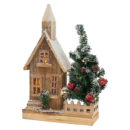 ECD Germany  LED-Weihnachtsdekofigur Weihnachtshaus beleuchtete Winterlandschaft Winterdorf Deko Holzhaus