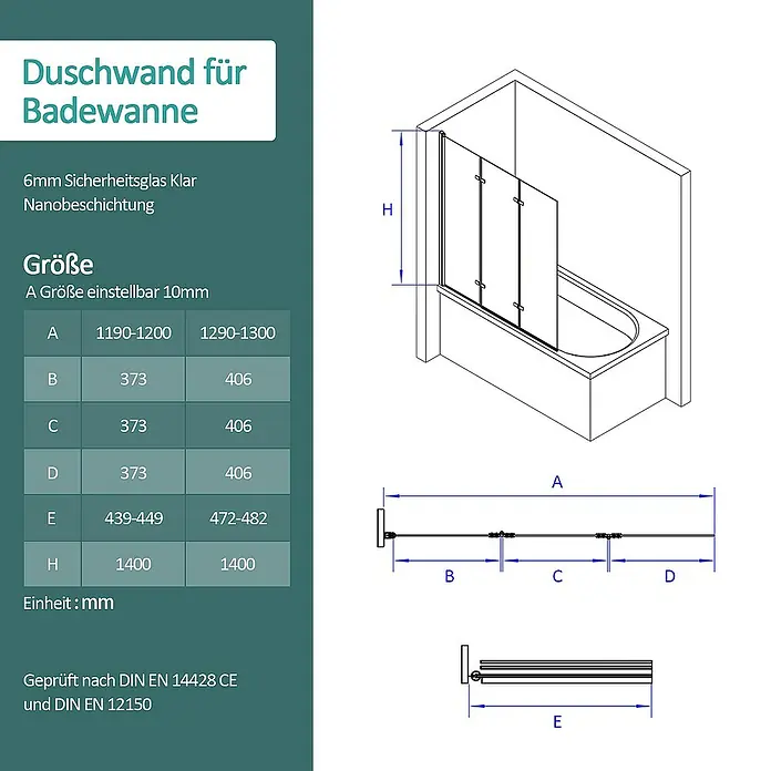 Emke Badewannenaufsatz Folenco FTSS - 3 Stk., Schwarz