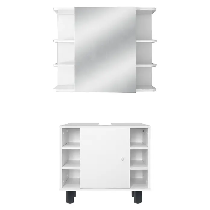 ML-Design Badmöbel-Set 2-tlg Waschtisch mit Unterschrank Spiegelschrank Badezimmer Schrank - Weiß