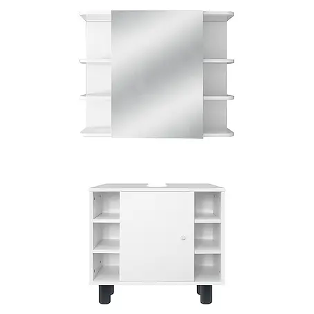 ML-Design  Badmöbel-Set 2-tlg Waschtisch mit Unterschrank Spiegelschrank Badezimmer Schrank
