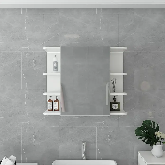 ML-Design Badmöbel-Set 2-tlg Waschtisch mit Unterschrank Spiegelschrank Badezimmer Schrank - Weiß