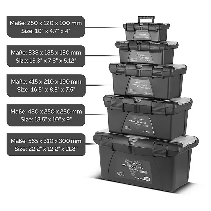 STAHLWERK Werkzeugkoffer Toolbox Set mit 5 leeren Werkzeugkisten - L x B x H: 60,5 x 40,5 x 31,5 cm