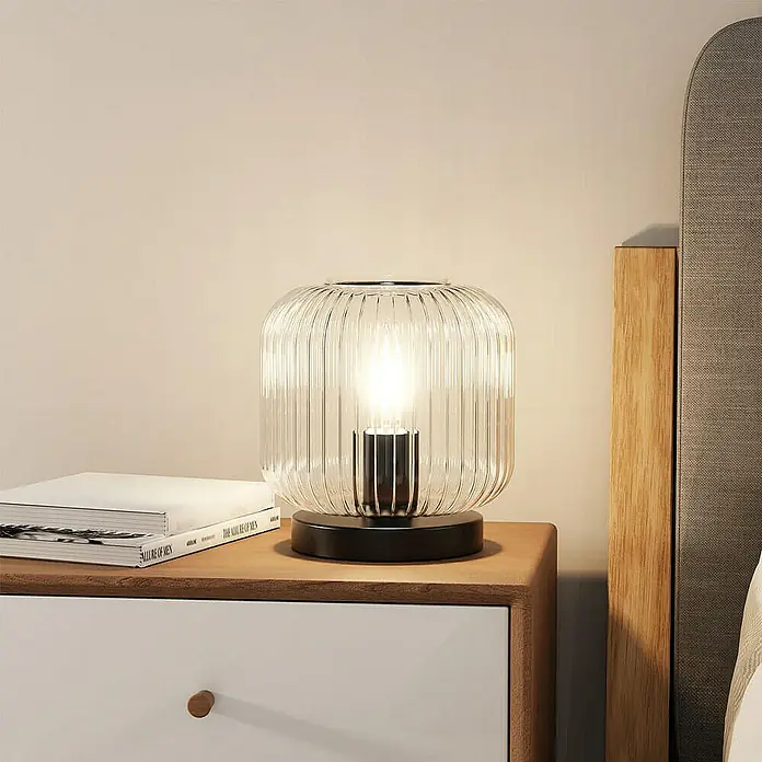 Home Deluxe Tischleuchte LILY - 60 W, Schwarz, Transparent, E27