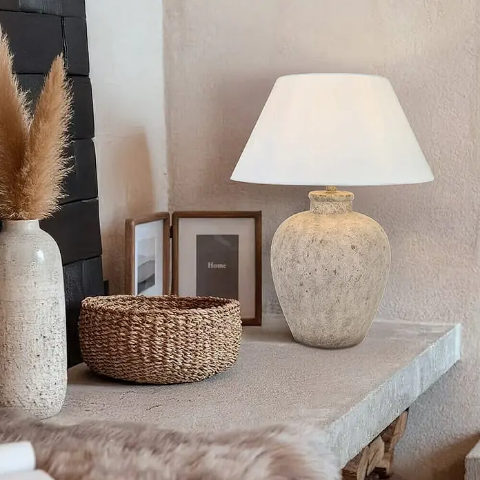 Home Deluxe Tischleuchte LENE - 60 W, Steinoptik, Weiß, E27