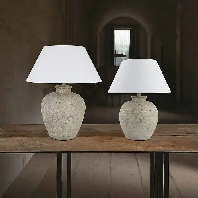 Home Deluxe Tischleuchte LENE - 60 W, Steinoptik, Weiß, E27