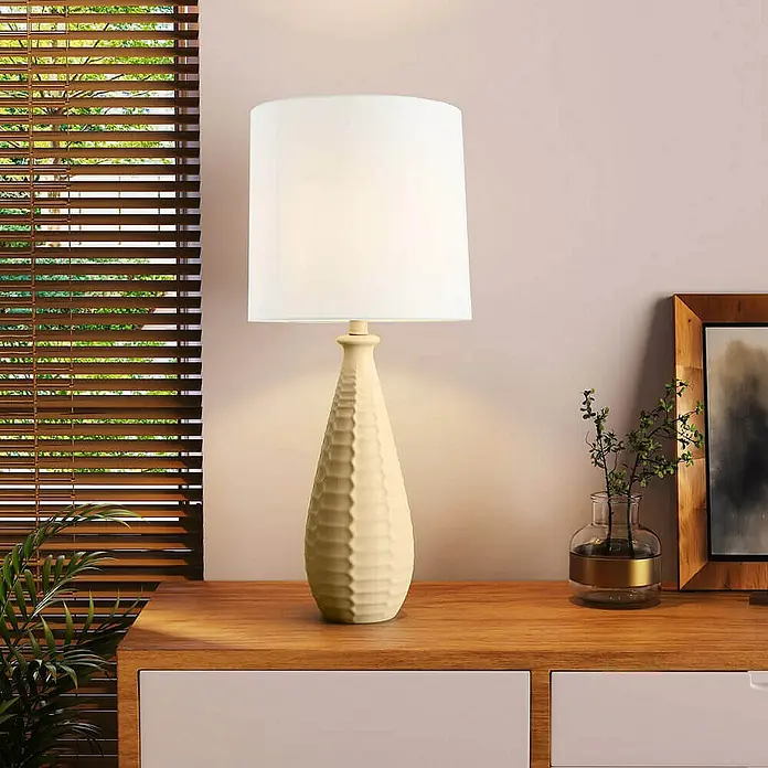 Home Deluxe Tischleuchte MELVA - 60 W, Creme, Weiß, E27