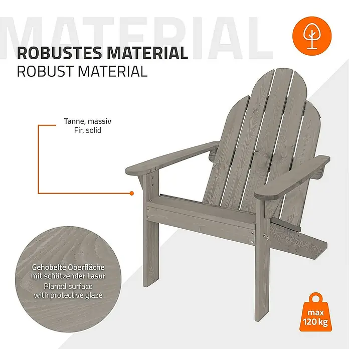 ECD Germany Gartenstuhl Grau aus Tannenholz Massiv, Holzstuhl Gartensessel Relaxstuhl Outdoor - Tanne, Klappbar, Grau