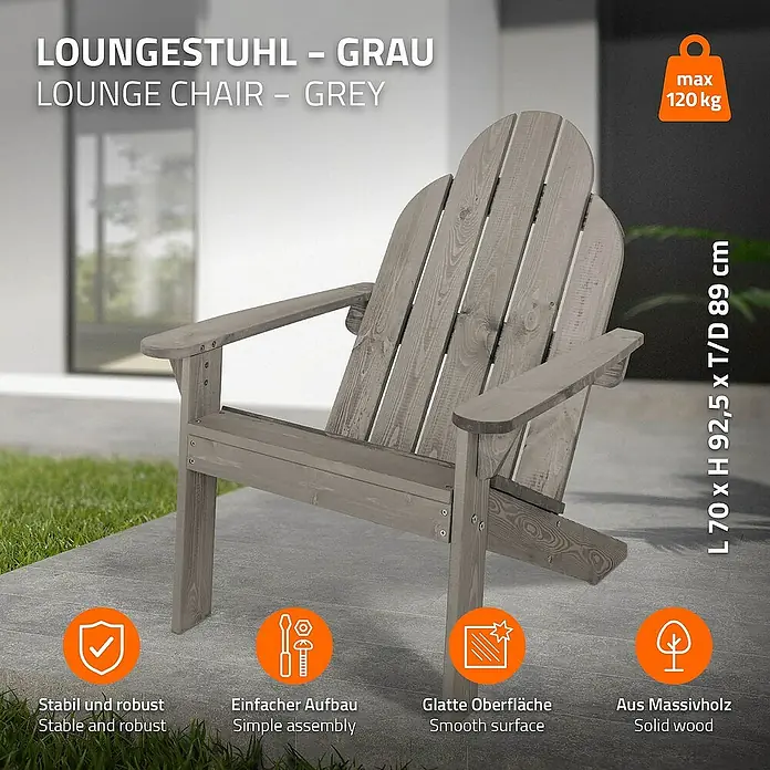 ECD Germany Gartenstuhl Grau aus Tannenholz Massiv, Holzstuhl Gartensessel Relaxstuhl Outdoor - Tanne, Klappbar, Grau