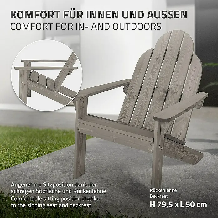 ECD Germany Gartenstuhl Grau aus Tannenholz Massiv, Holzstuhl Gartensessel Relaxstuhl Outdoor - Tanne, Klappbar, Grau