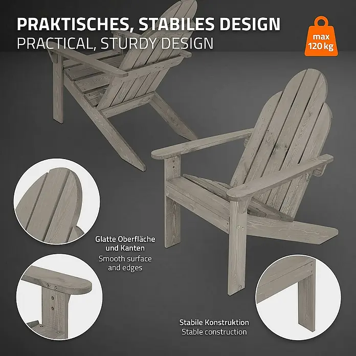 ECD Germany Gartenstuhl Grau aus Tannenholz Massiv, Holzstuhl Gartensessel Relaxstuhl Outdoor - Tanne, Klappbar, Grau