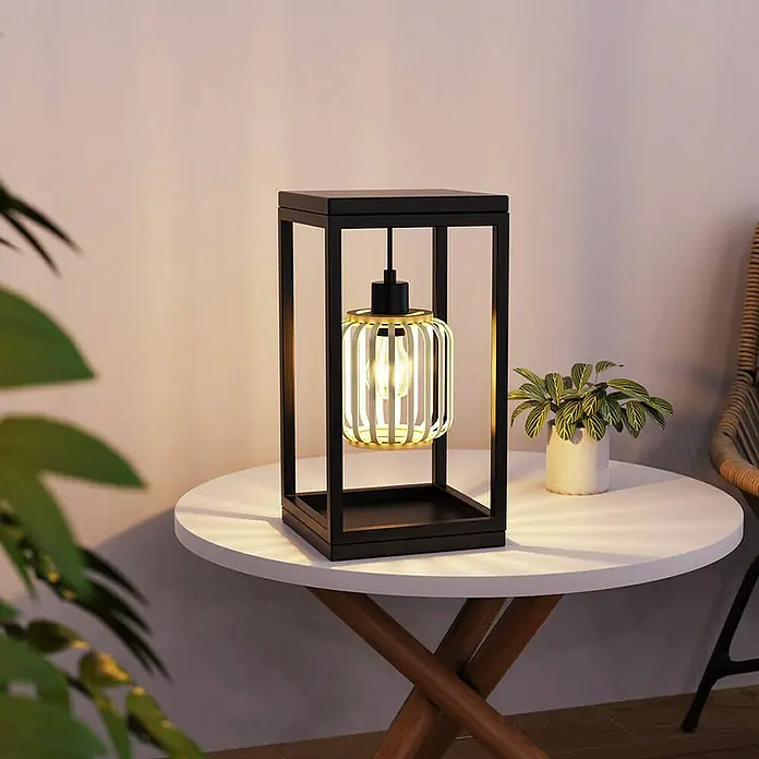 Home Deluxe Tischleuchte ZITA - 60 W, L x B x H: 22 x 22 x 42 cm, Schwarz, Natur, E27