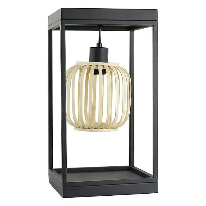 Home Deluxe Tischleuchte ZITA - 60 W, L x B x H: 22 x 22 x 42 cm, Schwarz, Natur, E27