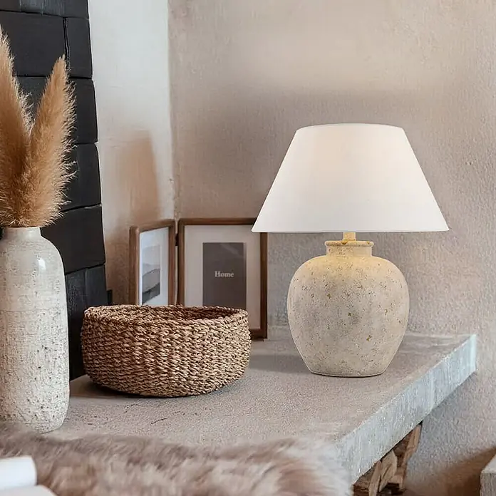Home Deluxe Tischleuchte LENE - 60 W, Steinoptik, Weiß, E27