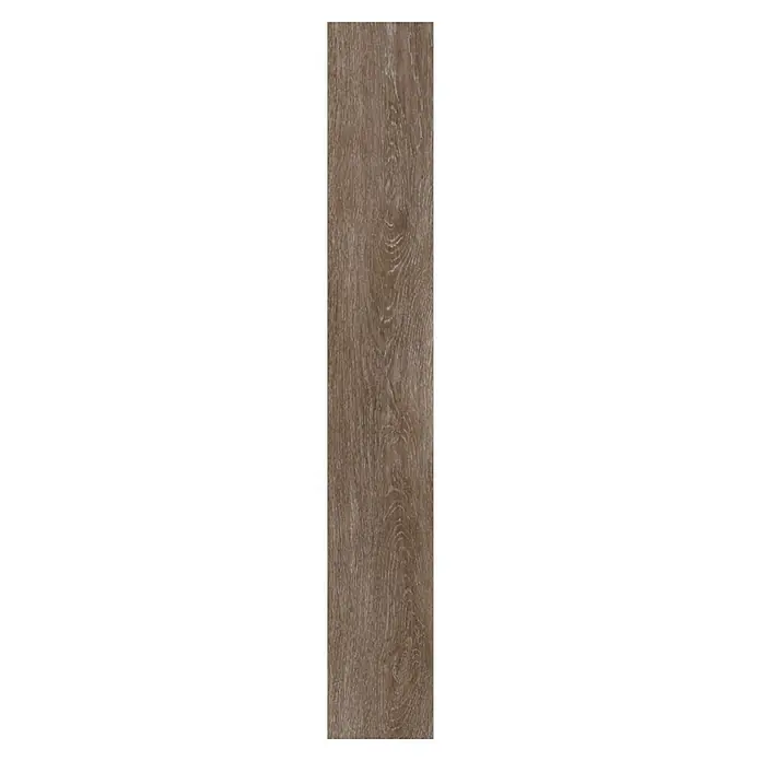 Suelo vinílico SPC Aneto - 1.222 x 182 x 1,5 mm, Marrón, Resistente al agua - Patrón de madera marrón con vetas. Ideal para proyectos de diseño rústico o natural.