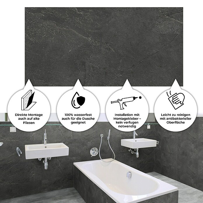 Revêt Wandpaneel SPC Wall (600 x 300 mm, Slate Matt) | BAUHAUS