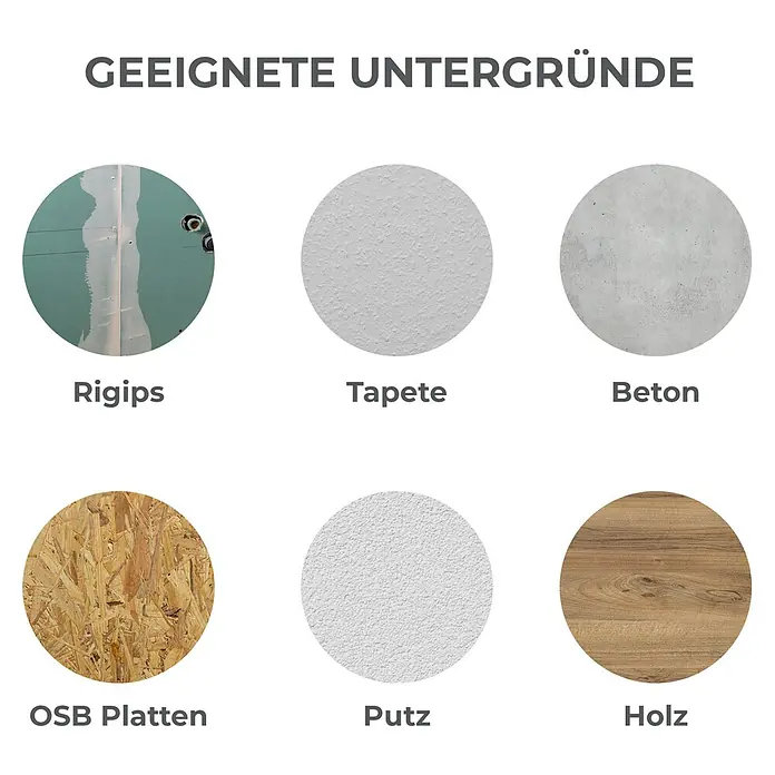 Revêt Wandpaneel SPC Wall - 600 x 300 mm, Grau - Geeignete Untergründe: Rigips, Tapete, Beton, OSB Platten, Putz und Holz. Diese Materialien eignen sich gut als Basis für diverse Anwendungen.