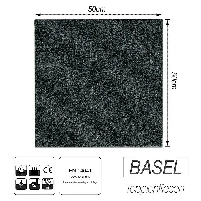 Floordirekt Teppichfliese Basel - 50 x 50 cm - 0,25 m² - Grün - Breite: 50 cm, Polypropylen, Grün