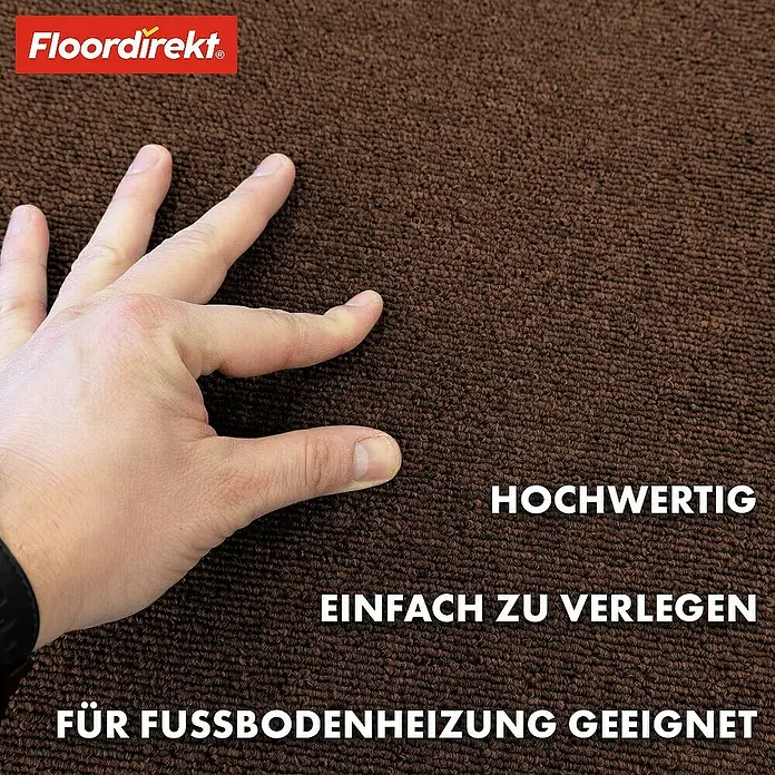 Floordirekt Teppichfliese Moscow 50 x 50 cm Dunkelbraun - Breite: 50 cm, Schlinge, Braun