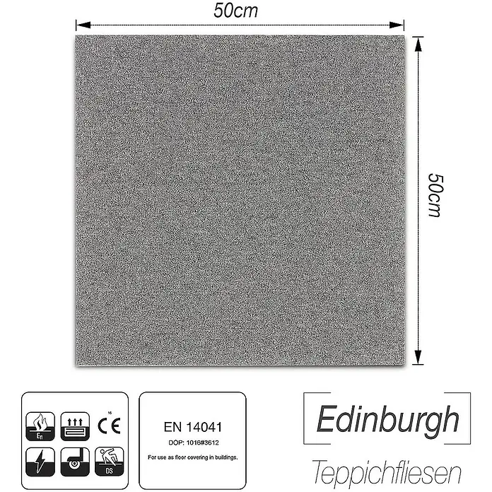 Floordirekt Teppichfliese Edinburgh - 50 x 50 cm - 0,25 m² - Hellgrau - Nylon, Hellgrau