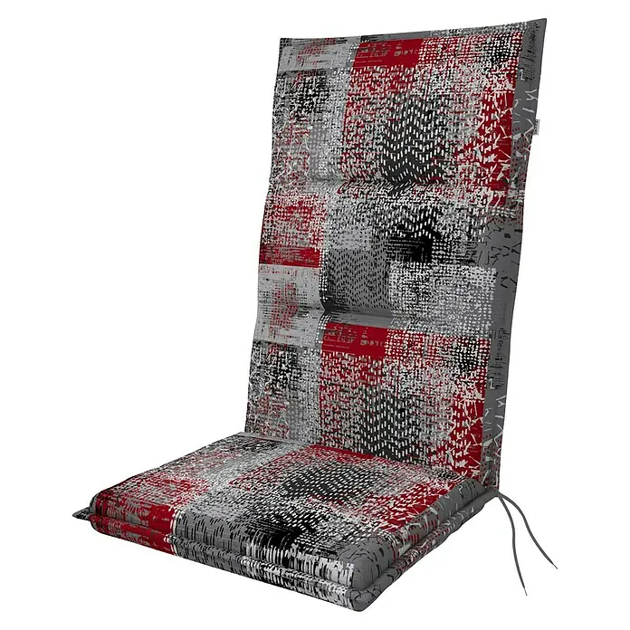 Doppler Sitzauflage Spot - Hochlehner, L x B x H: 119 x 48 x 5 cm, Polyester, Baumwolle, Grau/Rot - Bequemes Stuhlkissen mit abstraktem Muster in Rot, Grau und Schwarz, ideal für zusätzlichen Komfort und Stil in Ihrem Zuhause.