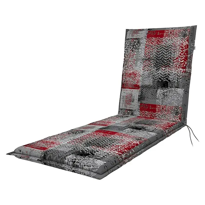 Doppler Liegenauflage Spot - L x B x H: 195 x 60 x 5 cm, Baumwolle, Polyester, Grau/Rot - Die gepolsterte Gartenliege mit abstraktem Muster in Rot, Grau und Schwarz bietet stilvollen Komfort für den Außenbereich.