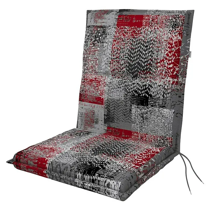 Doppler Sitzauflage Spot - Niederlehner, L x B x H: 100 x 48 x 5 cm, Kunststoff, Baumwolle, Grau/Rot/Schwarz - Dekoratives Stuhlkissen mit abstraktem Muster in Rot-, Grau- und Schwarztönen für zusätzlichen Komfort und Stil im Wohnbereich.