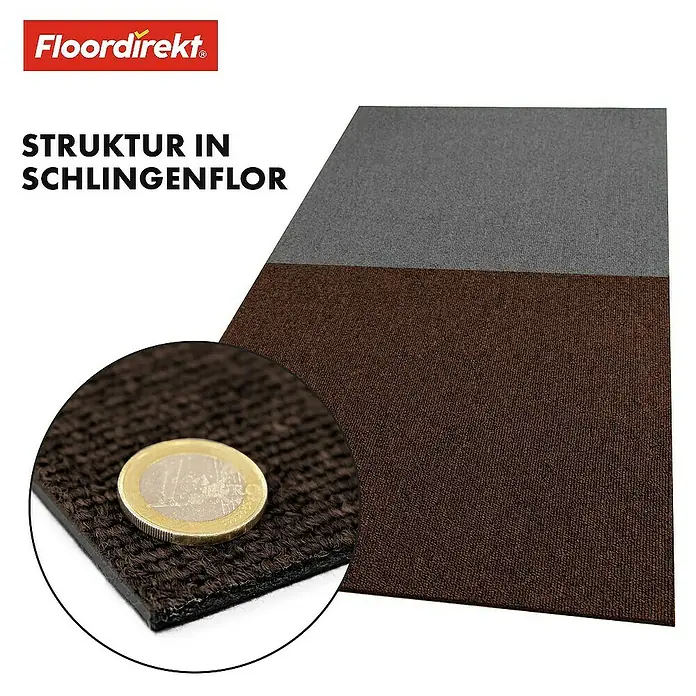 Floordirekt Teppichfliese Moscow 50 x 50 cm Dunkelbraun - Breite: 50 cm, Schlinge, Braun