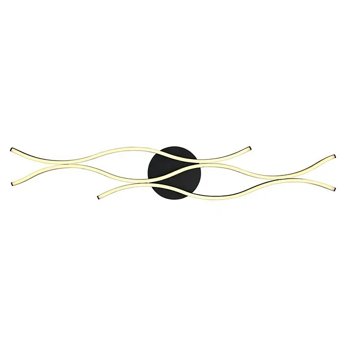 Globo LED-Deckenleuchte Geronimo - 35 W, L x B x H: 108 x 18 x 6 cm, Schwarz, Warmweiß - Elegante LED-Wandleuchte mit geschwungenen, goldenen Lichtbändern, die ein modernes und stilvolles Ambiente schaffen. Perfekt für Wohn- und Geschäftsräume.